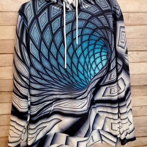 Graphic Sweatshirt Cyan/Gray Size M Athletic Pullover Mens Hoodie Unisex